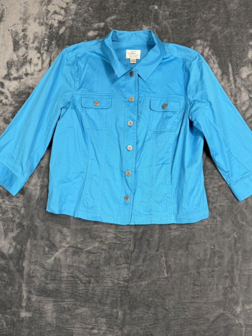 Christopher & Banks Blue Button-Up Jacket Stretch Fabric XL